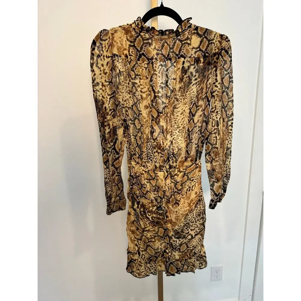 ba&sh | Rackel Ruched Snake-Print Georgette Mini Dress - Picture 11 of 12